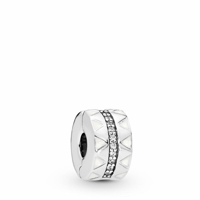 Talismane Pandora Sparkling Jagged Lines Clip Argint/Albi (Q812cTa9)